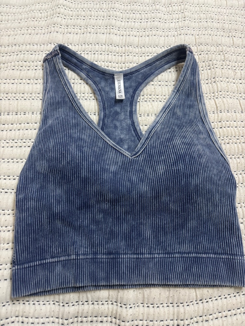 Zemana Blue Ribbed Racerback Tank Top